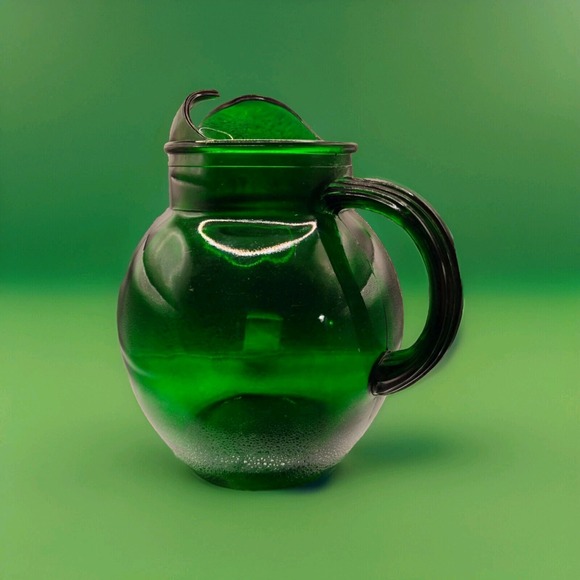 Emerald Green‎ Crown Corning Glass Pitcher Ball Balloon Style Ice Lip 3qt 9"T - Picture 2 of 5